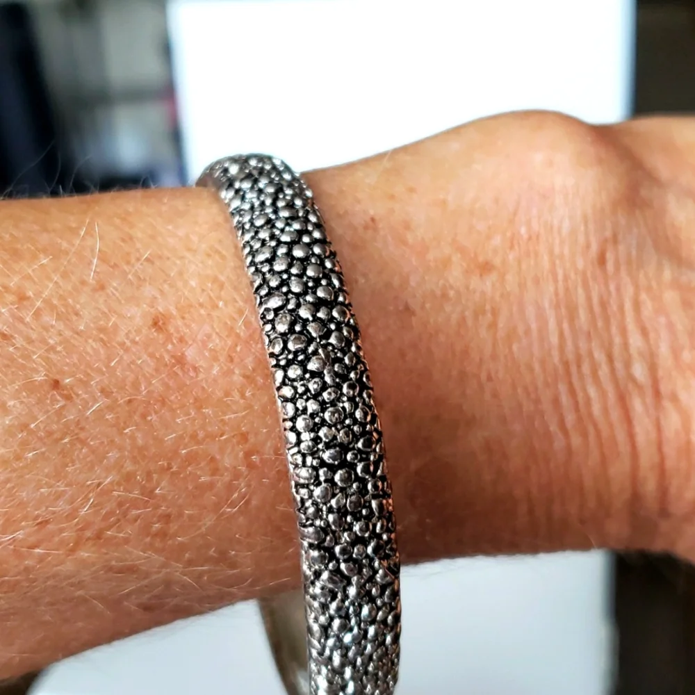 Silver Tone Textured Bangle Bracelet