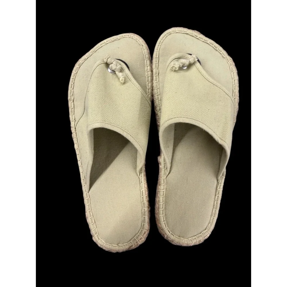 Womens‎ Espadrille Platform Sandals Size 6 Beige Canvas Jute Thong Slip On