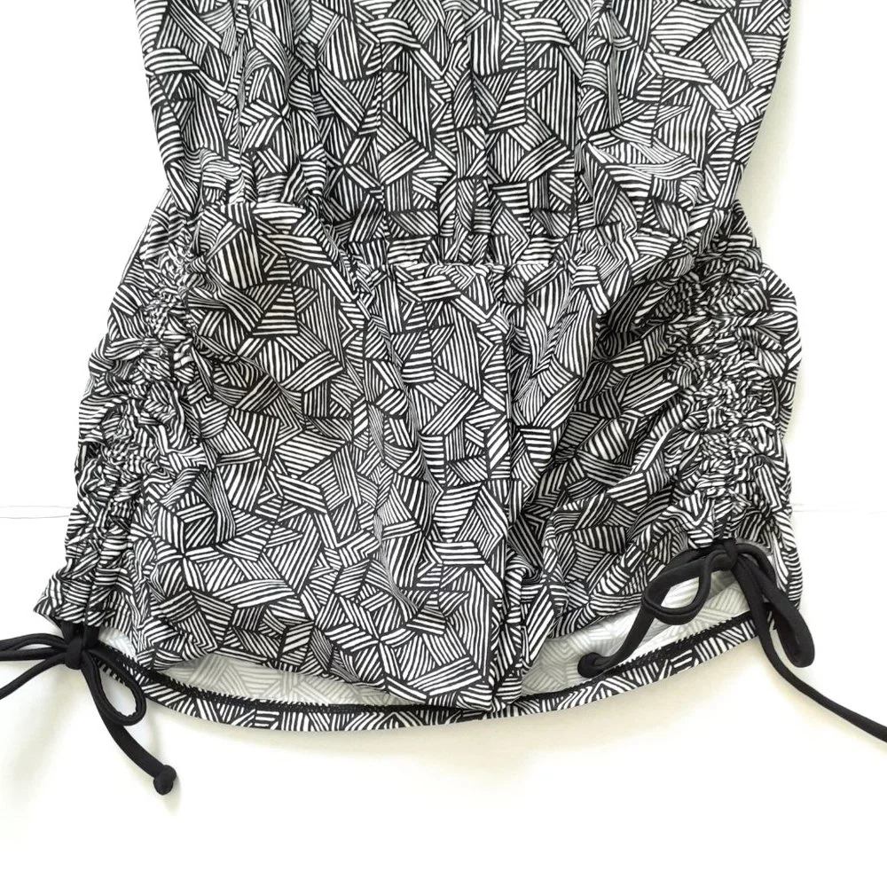 Athleta Laguna Side Scrunch Tankini Top Black & White Size 34D/DD