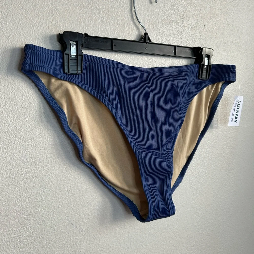 NWT Old Navy Women's Low-Rise Classic Rib-Knit Bikini Swim Bottom Blue Size L