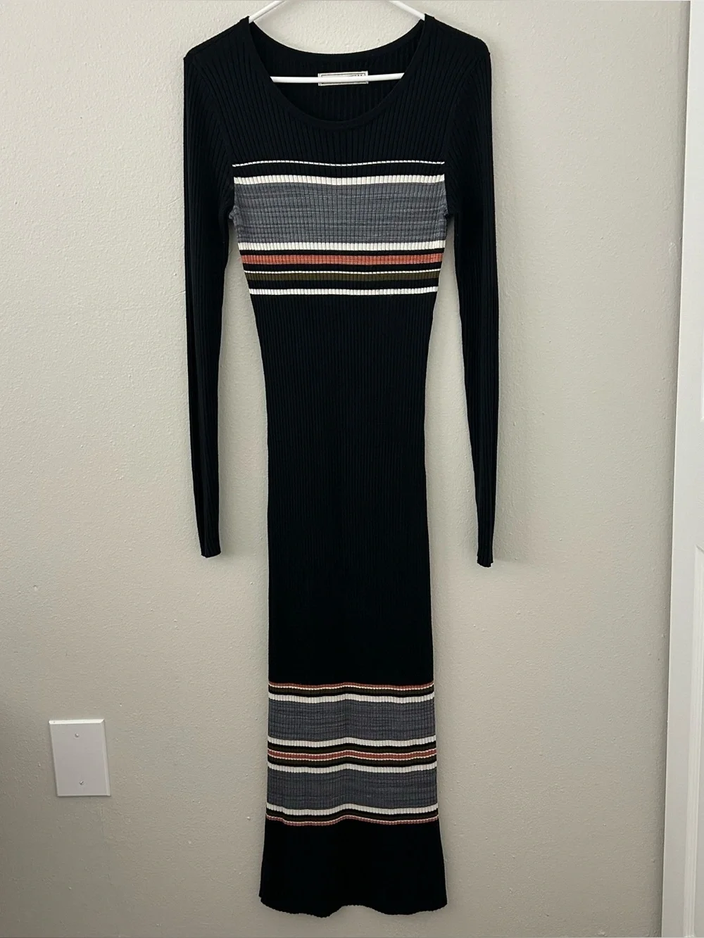 Abercrombie & Fitch Ribbed Striped Maxi Sweater Dress Womens M Bodycon 90s Y2K