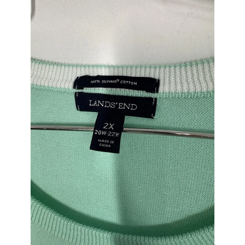 Lands End Supima Cotton Mint Green 3/4 Sleeve Crewneck Sweater Women's 2X Resort