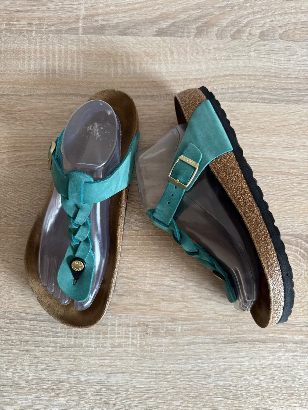 Birkenstock-Gizeh Braided oiled leather sandals in Biscay Bay women’s Sz 40/9