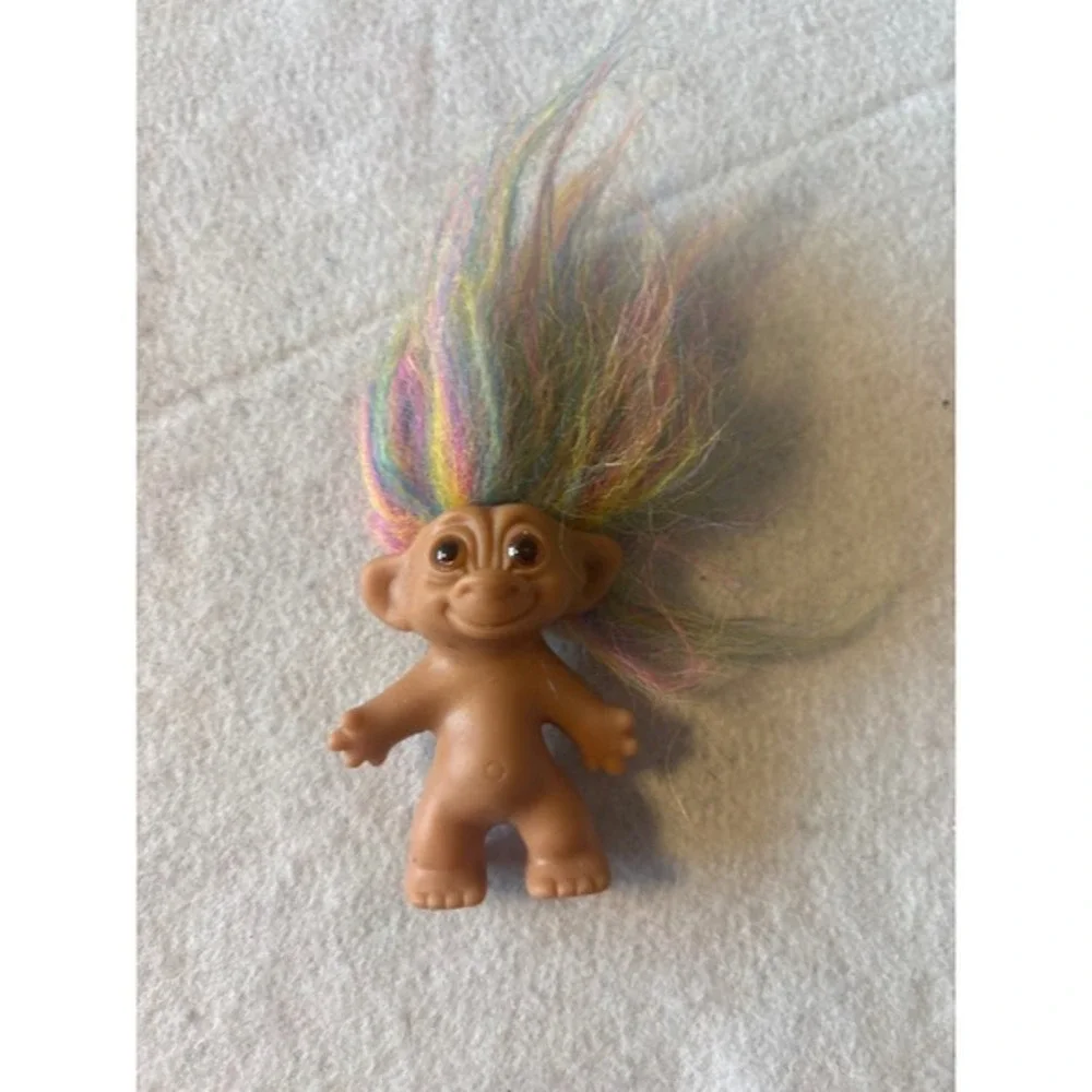 Vintage Bright of America Troll Doll Multi Color Neon Hair 3 Inch Toy Figure