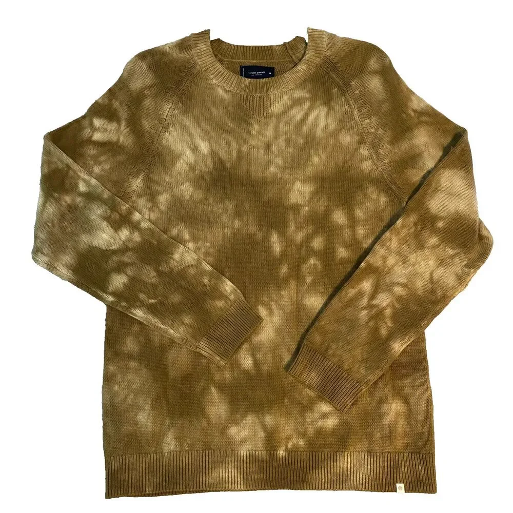 NWT Lucky Brand Women's Sweater  Dye Tye Olive Green Long Sleeve LinenBlend Sz M