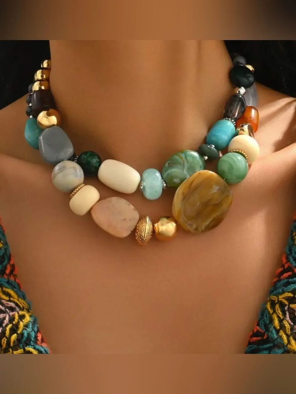 Multi-Color Beaded Statement Necklace N1488