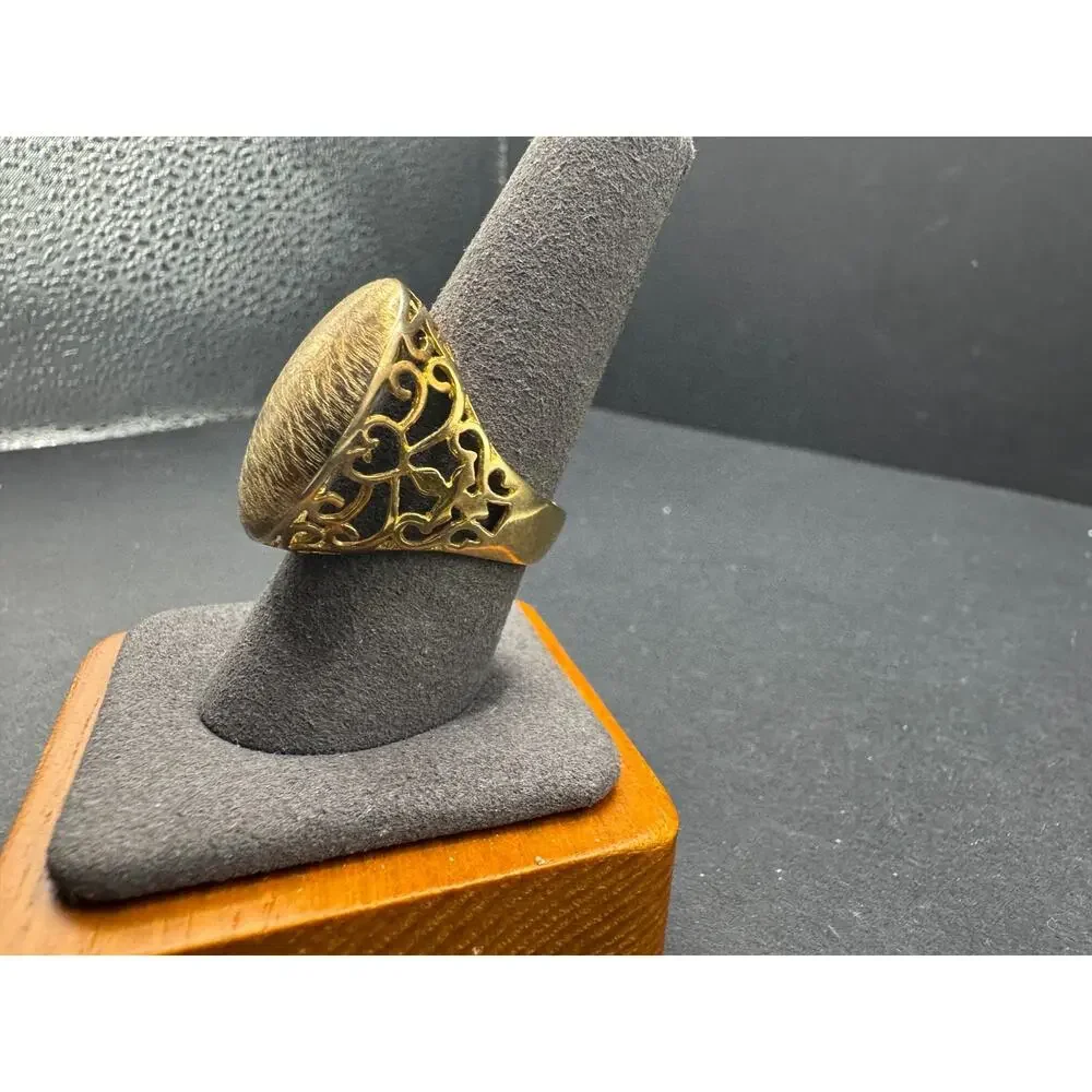 Vtg Sterling Silver 925 Gold Tone Dome Statement Ring Filigree Cutout Sz 9