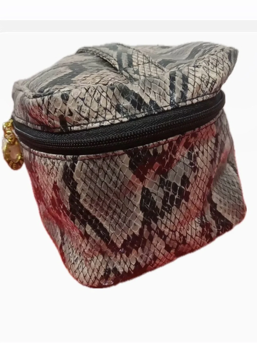 Estee Lauder Snake-Print Cosmetic Bag with Gold Logos