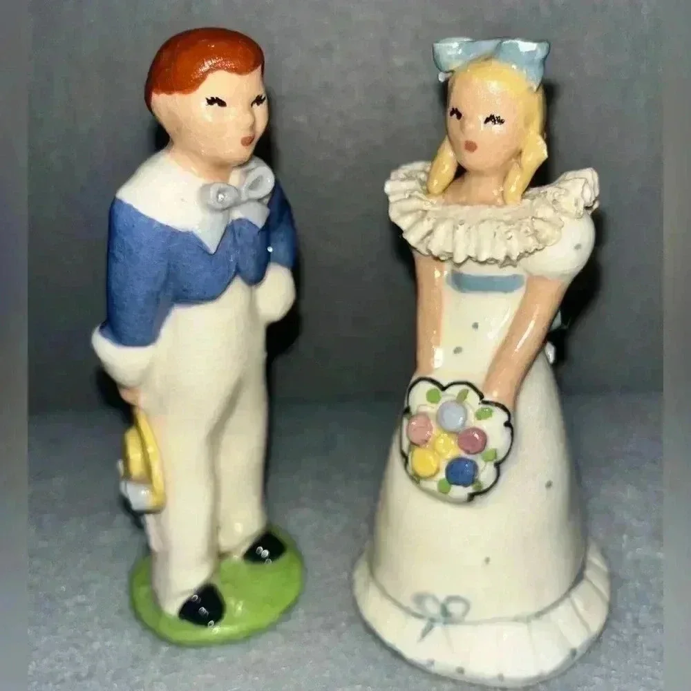 Vintage 1940’s SIGNED Ynez figurines ceramic “Edward & Eloise” decor Handpainted