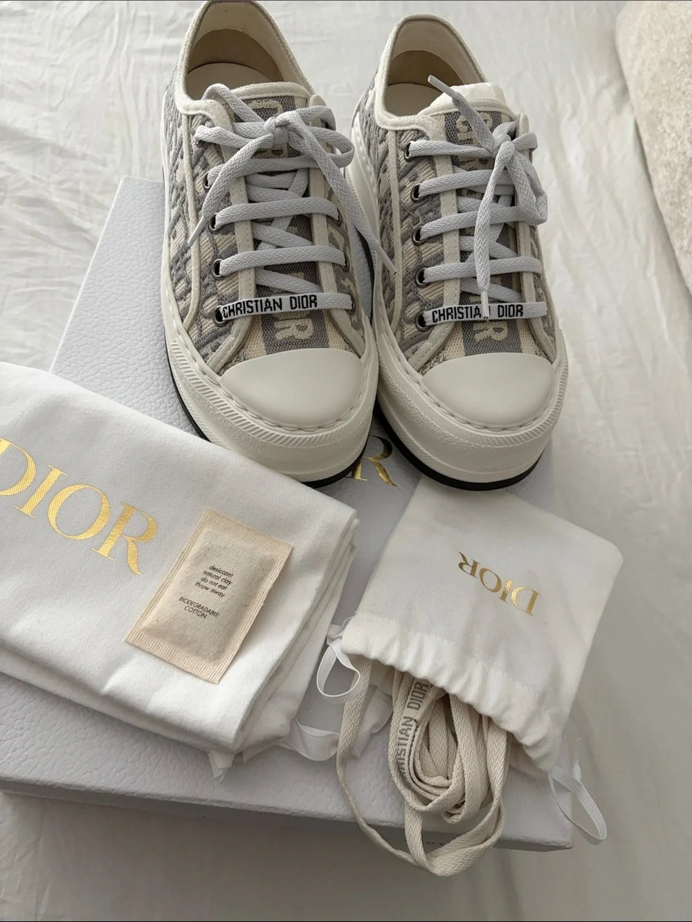 Walk’n’Dior platform sneakers Stone Gray Oblique Embroidered cotton