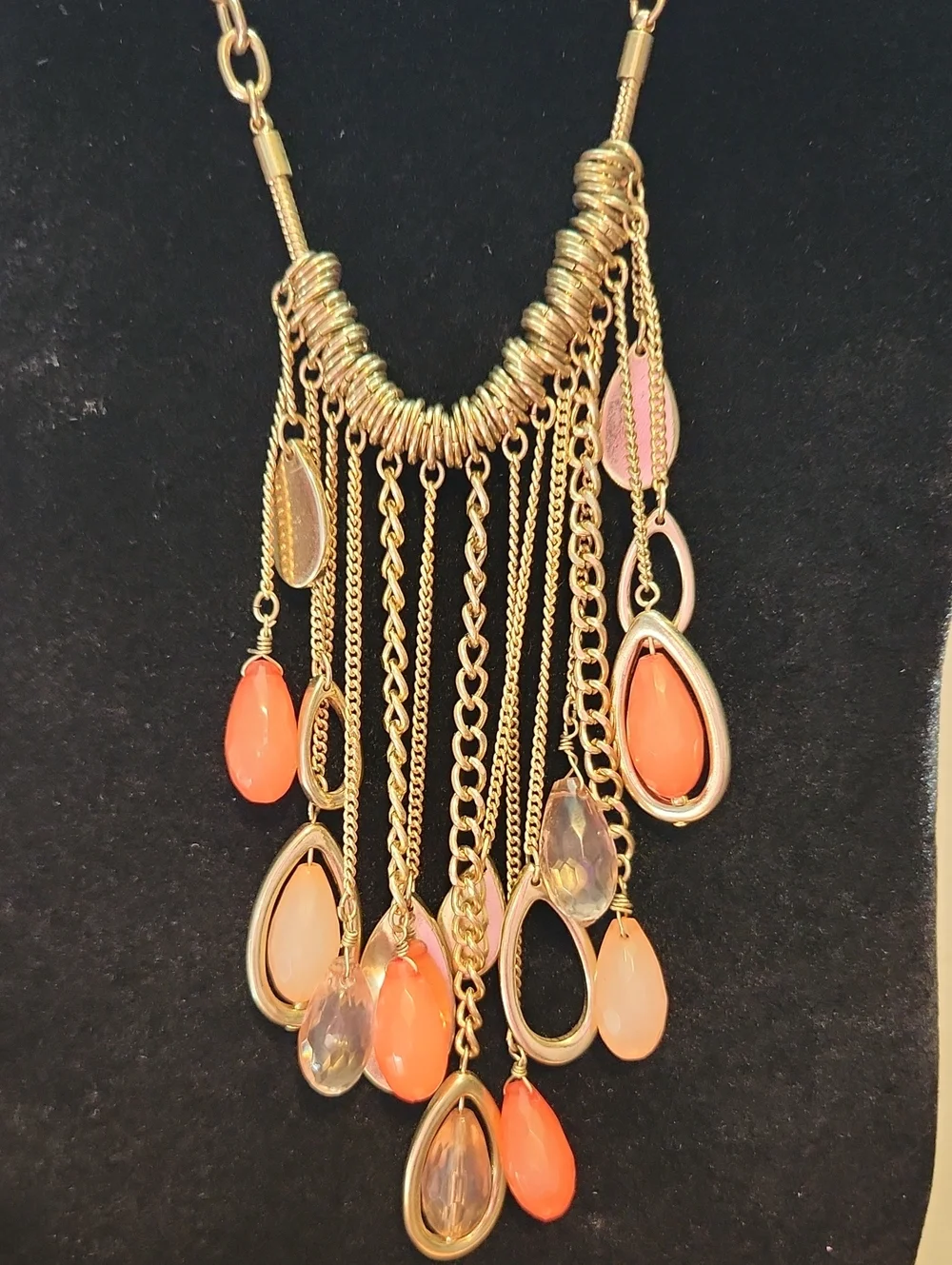Worthington Gold-Tone Coral Teardrop Fringe Necklace