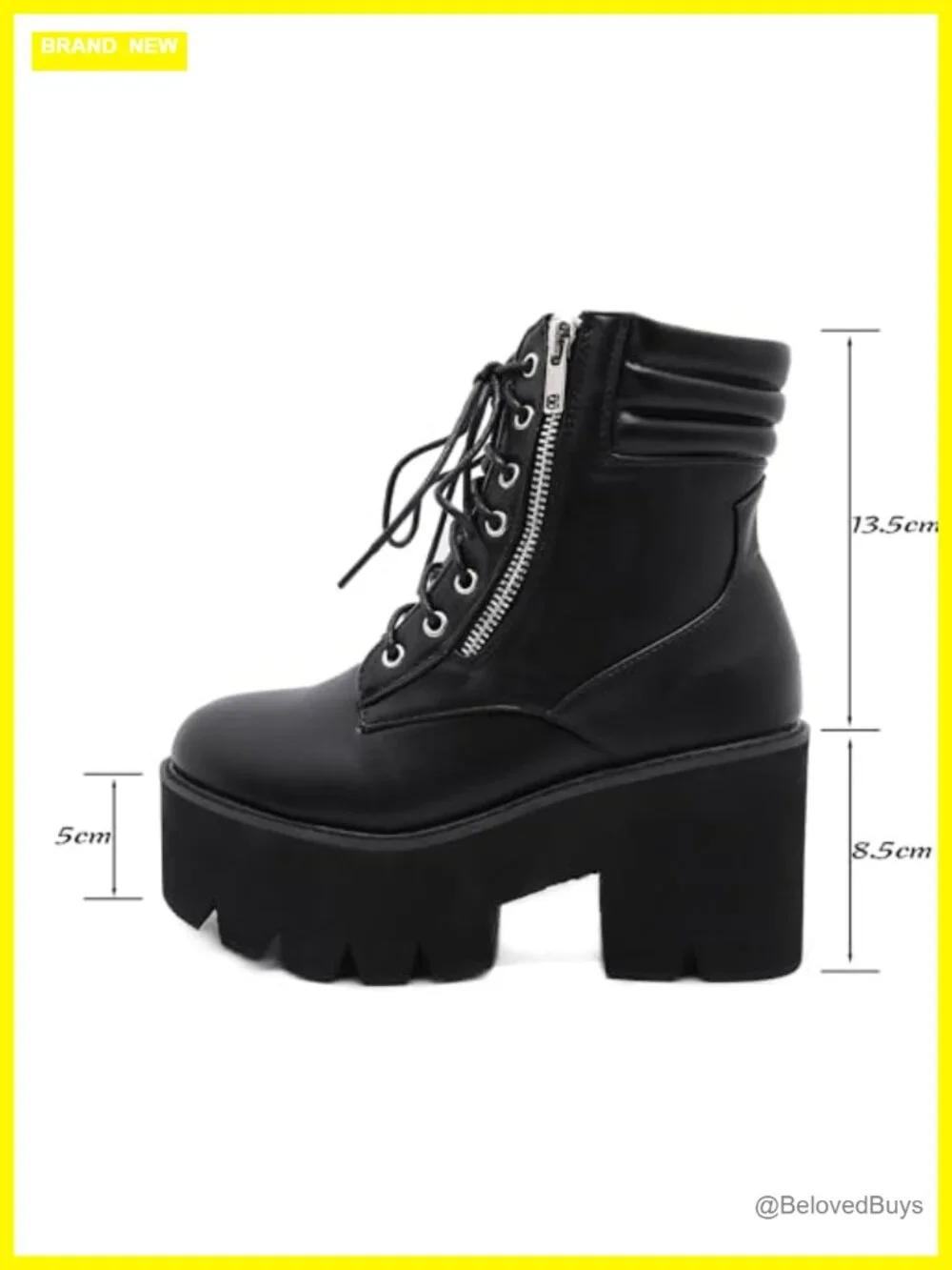 Women's Round Toe Platform Ankle Boots Chunky Heel Lace Up Zip Combat Boots