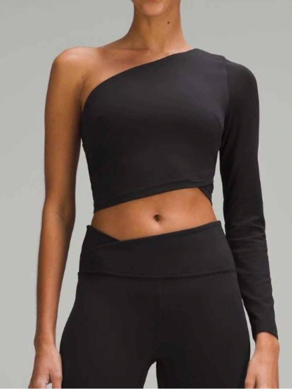 lululemon athletica One-Shoulder Black Long-Sleeve Cropped Top