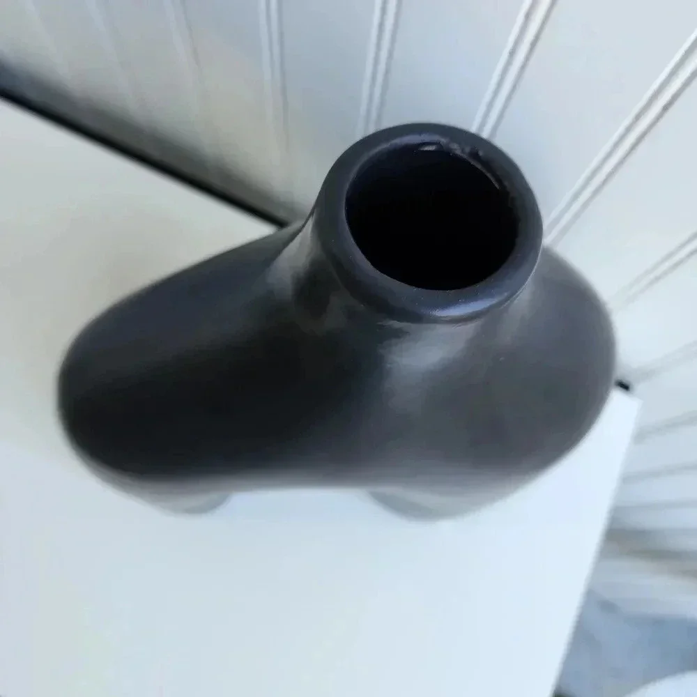 Matte Black Ceramic Table Vase Décor Minimalist Modern Abstract  10.5
