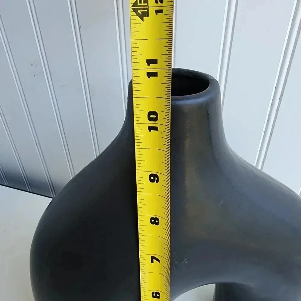 Matte Black Ceramic Table Vase Décor Minimalist Modern Abstract  10.5
