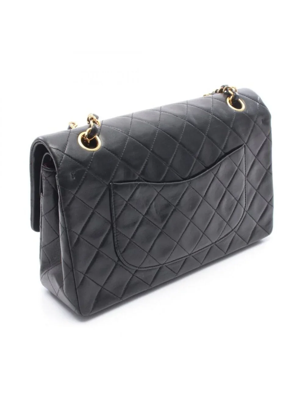 Chanel Shoulder Bag Quilted Double Flap Black Lambskin Chain