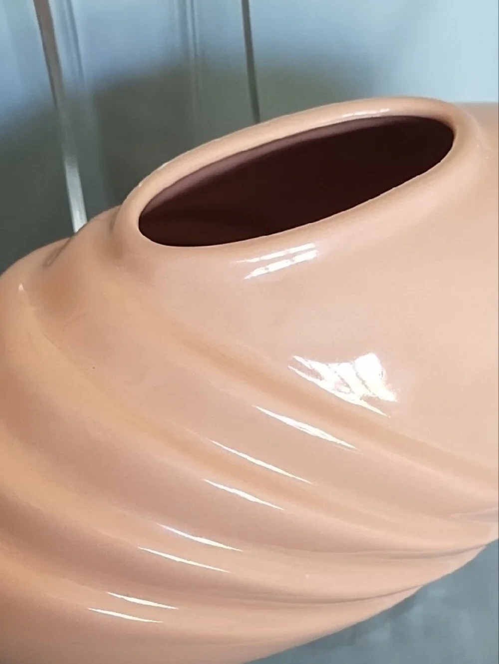 Vintage 80's Art Deco Glossy Peach Ceramic Decorative Vase Neo Deco Home Accents