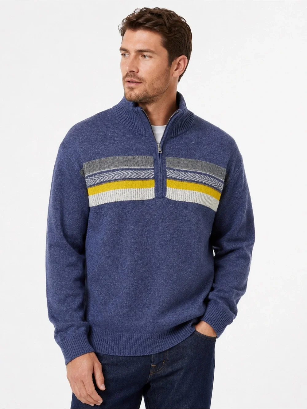 Banana Republic Men's cotton  nylon wool blend Blue Half-Zip Sweater  XXL