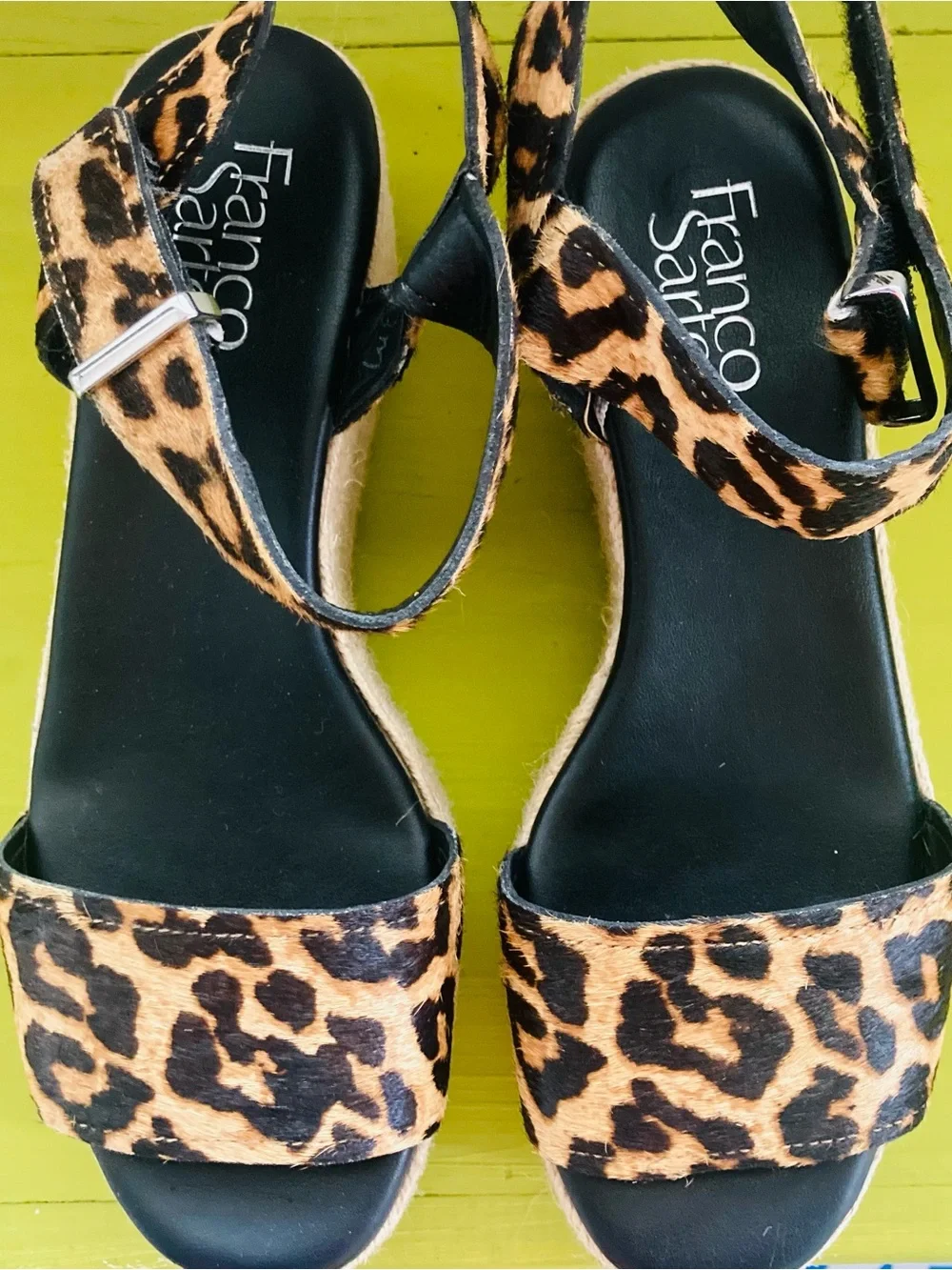 Franco Sarto Leopard Espadrille Platform Sandals - Black & Tan
