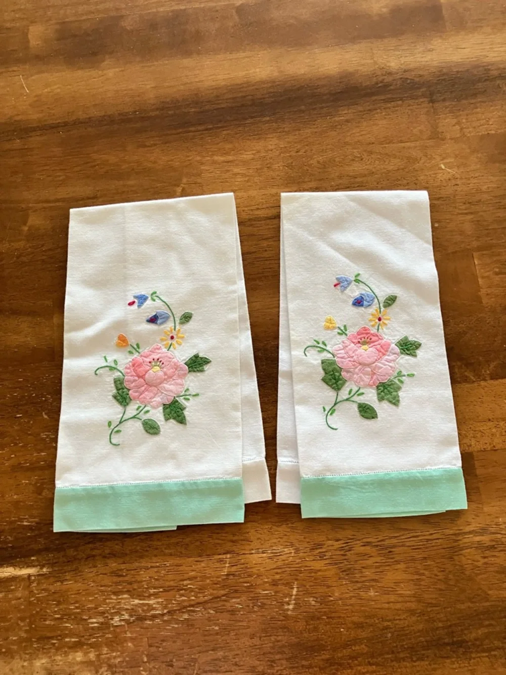 Vintage Hand Towels With Green Trim