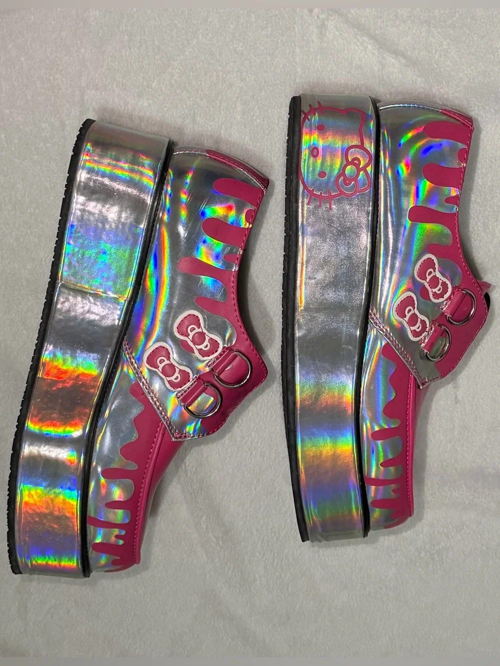 T.U.K Holographic Silver with Hot Pink Platform Shoes