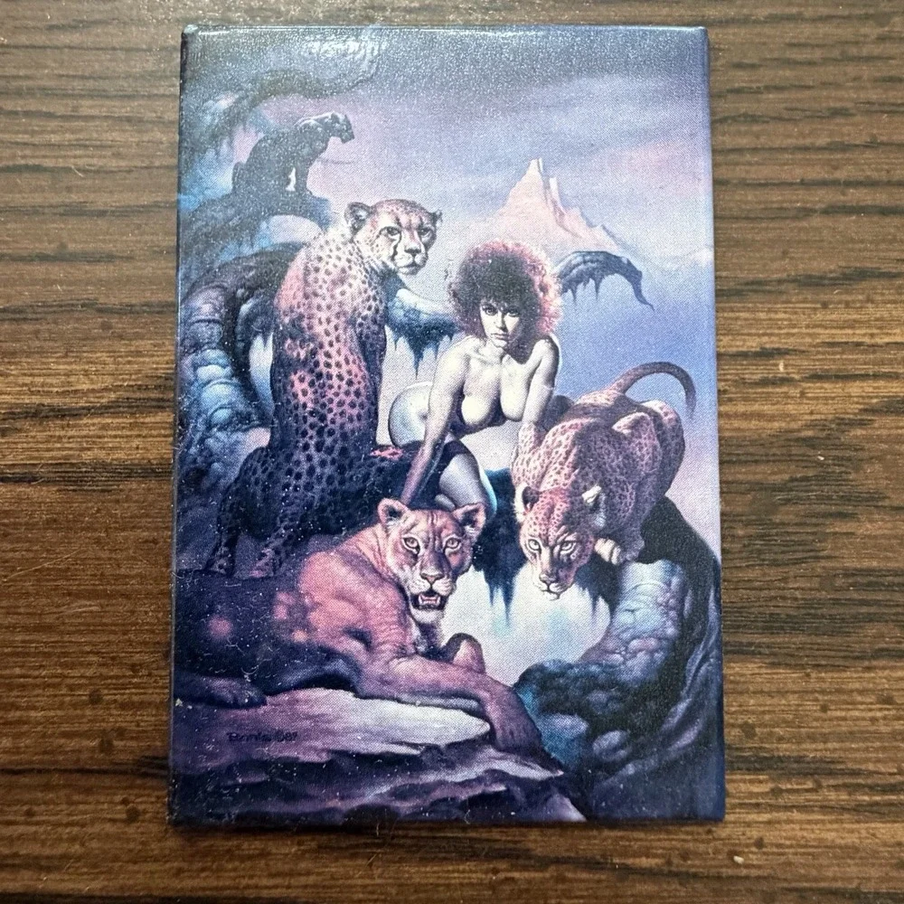 Vintage 1993 Boris Vallejo Fantasy Art Kitchen Magnet Big Cats Sexy Woman