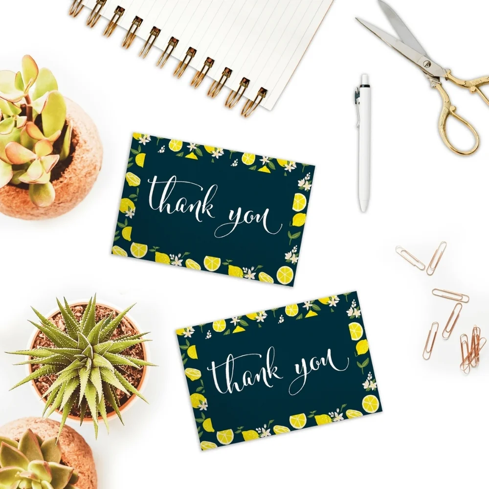 25 Pack Thank you Cards Lemons Insert Cards 4x6