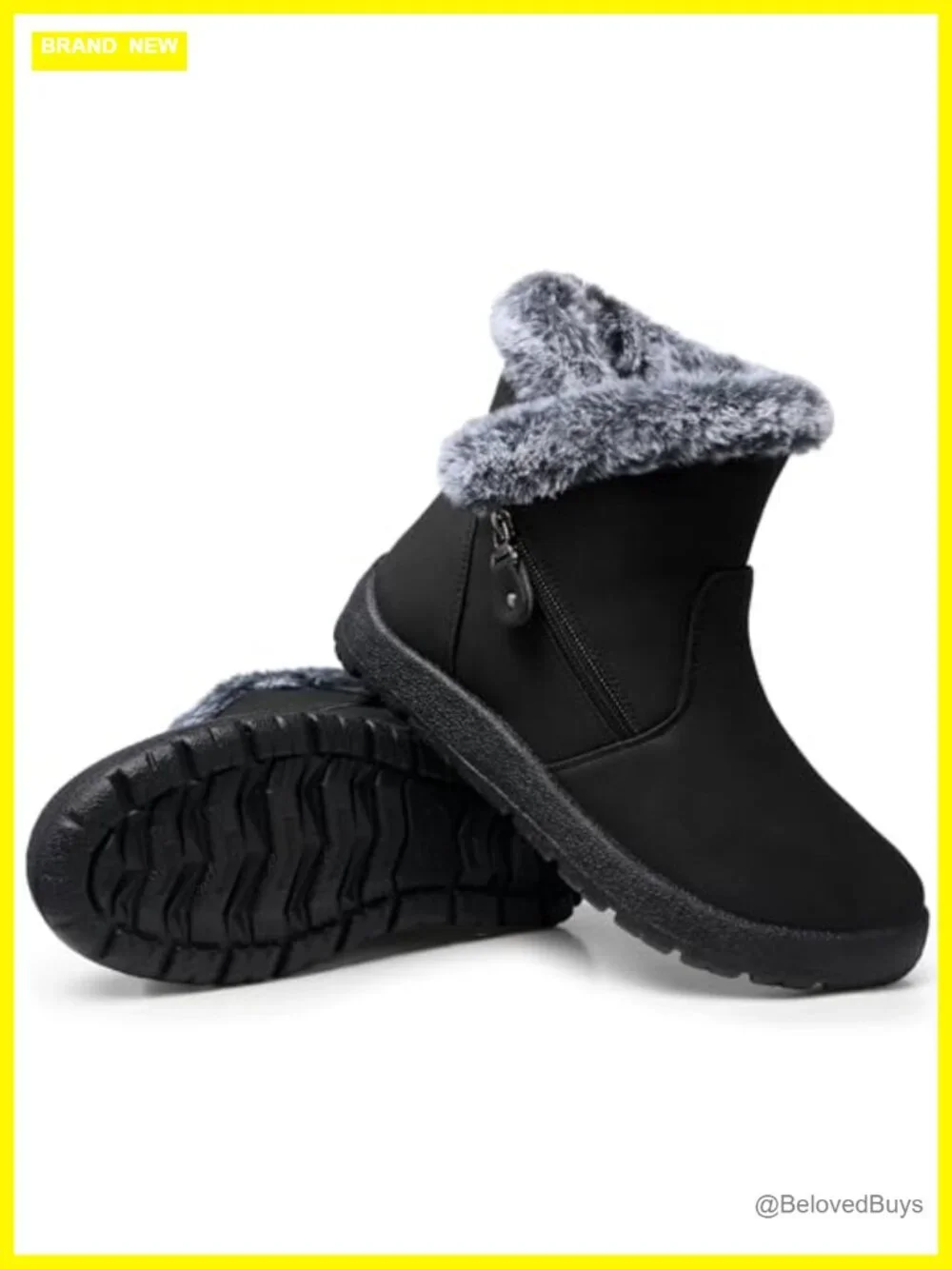 Waterproof Fur Lined Snow Boots with Side Zipper for Women Cold Weather