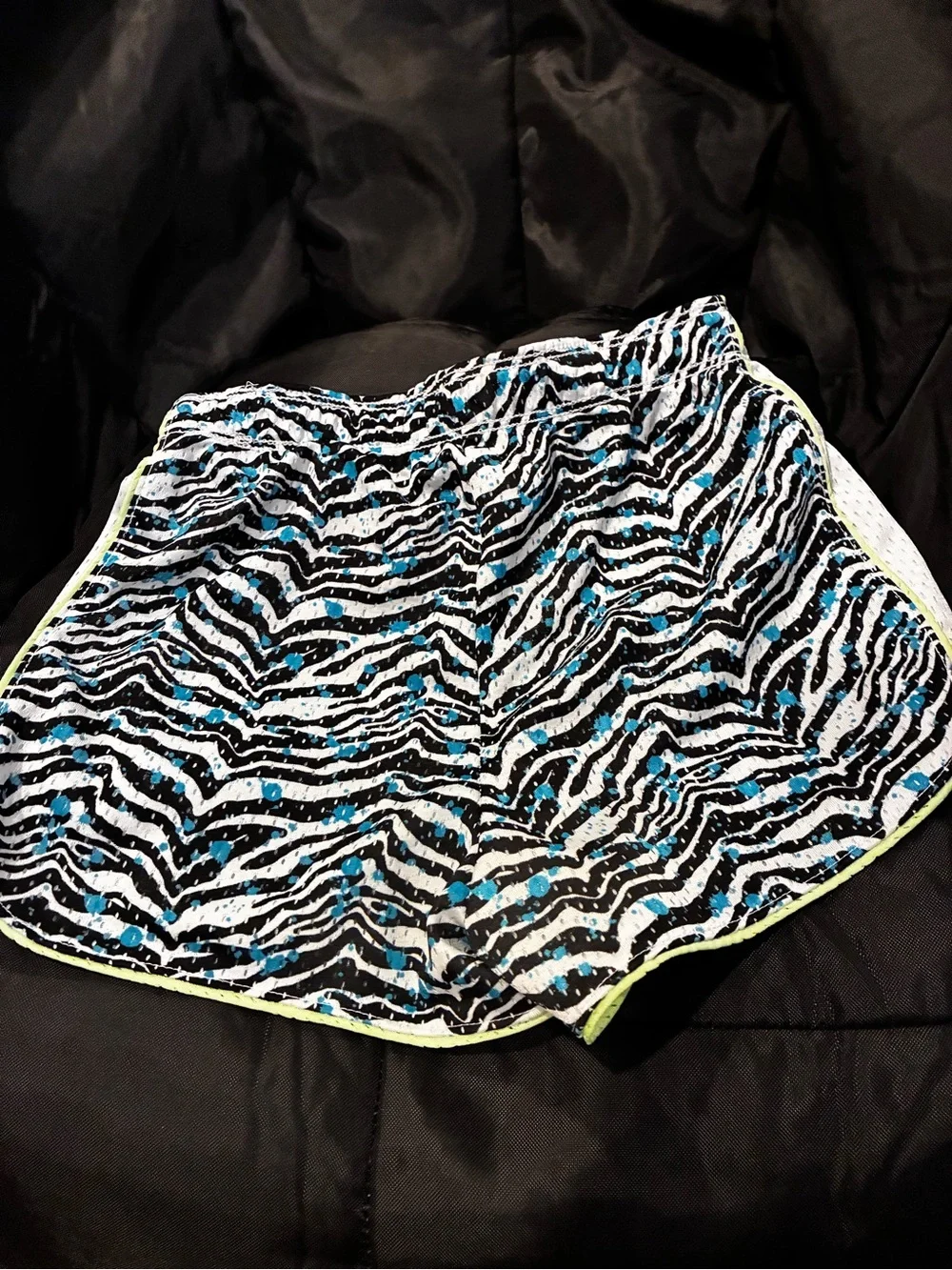 Justice Black & White Zebra Athletic Shorts with Blue and Neon Trim