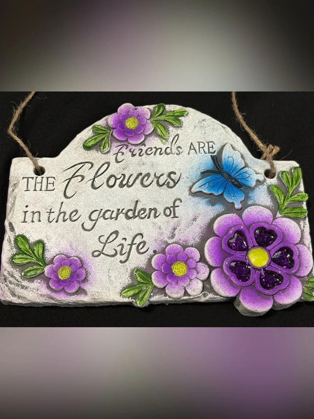 Floral Friends Wall Plaque with Purple Flowers & Blue Butterfly