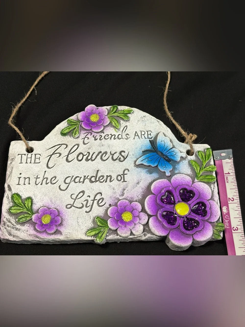 Floral Friends Wall Plaque with Purple Flowers & Blue Butterfly