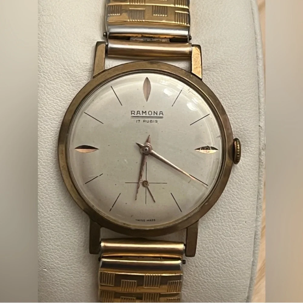 Ramona 17 Rubis Men's Watch RARE Vintage Mechanical Gold Filled Stretch Bracelet