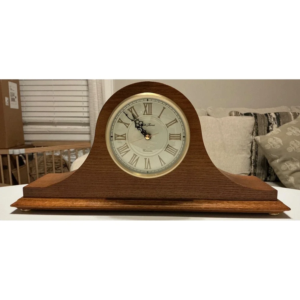Seth Thomas Westminster Chime Mantel Clock Wood‎ Tambour Quartz Japan Movement