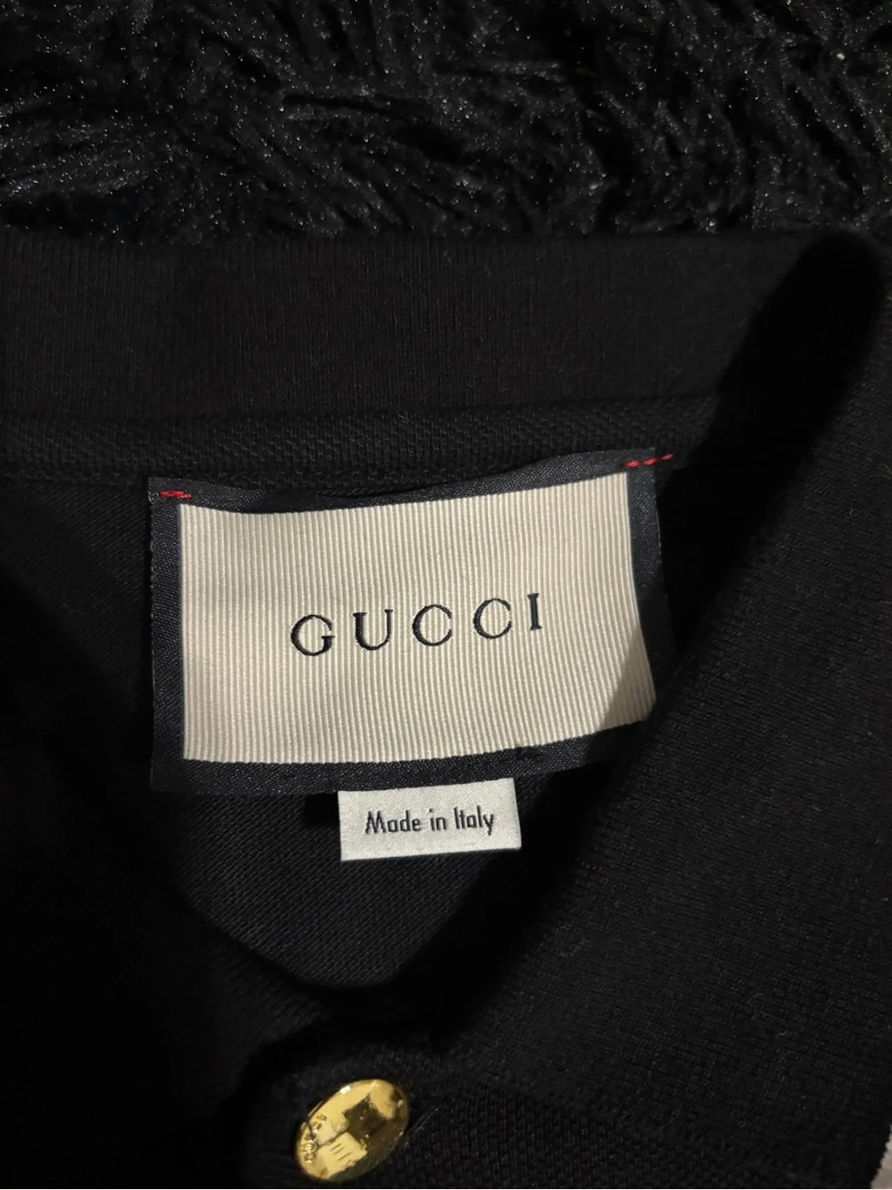 Gucci Black Polo Shirt With Red Logo Patch