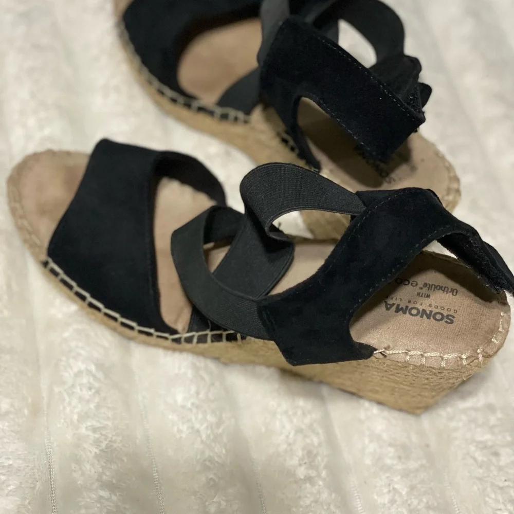 Sonoma Black Suede-Look Espadrille Wedge Sandals