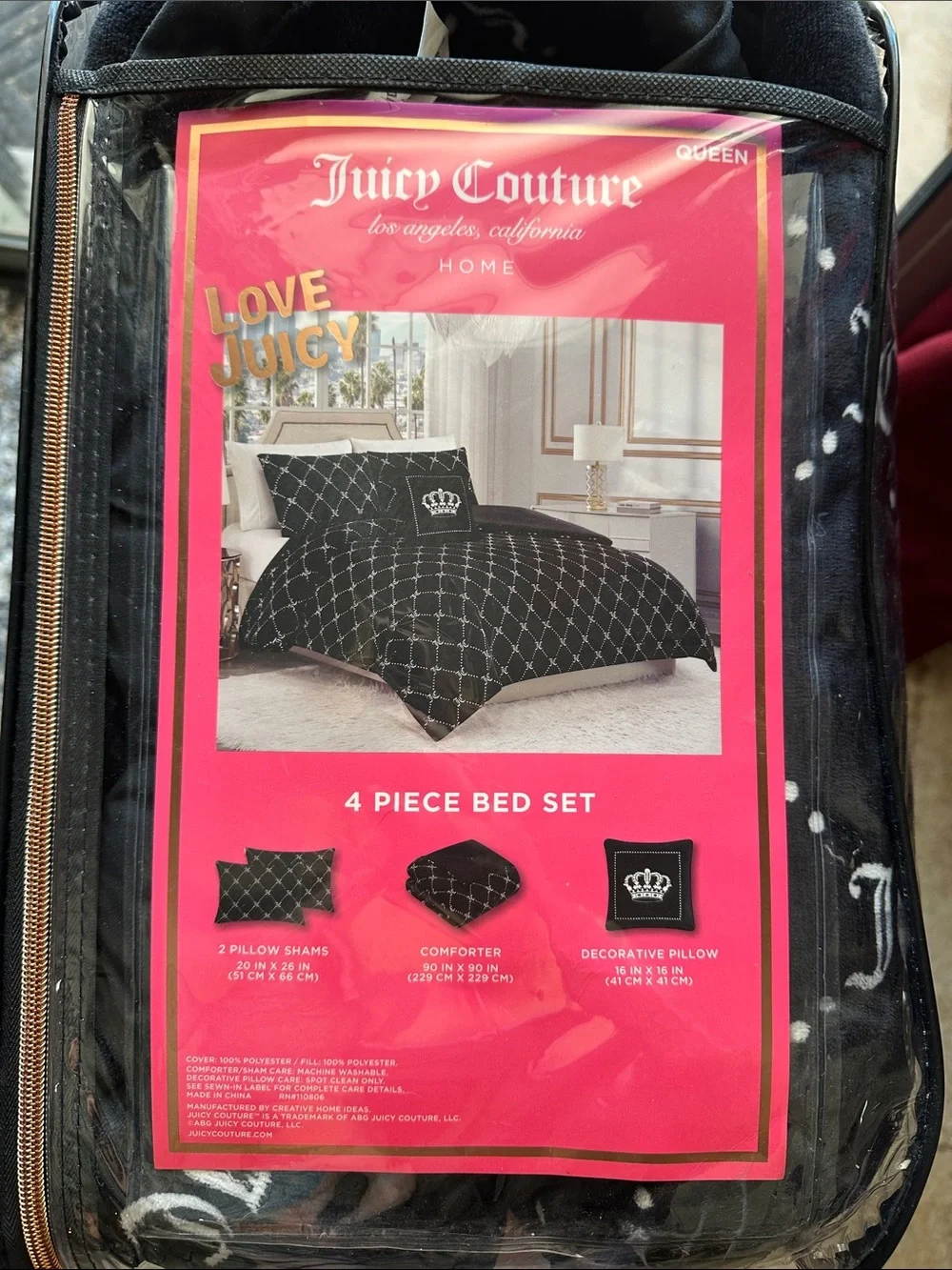 Juicy Couture Black and White Fuzzy Comforter Set