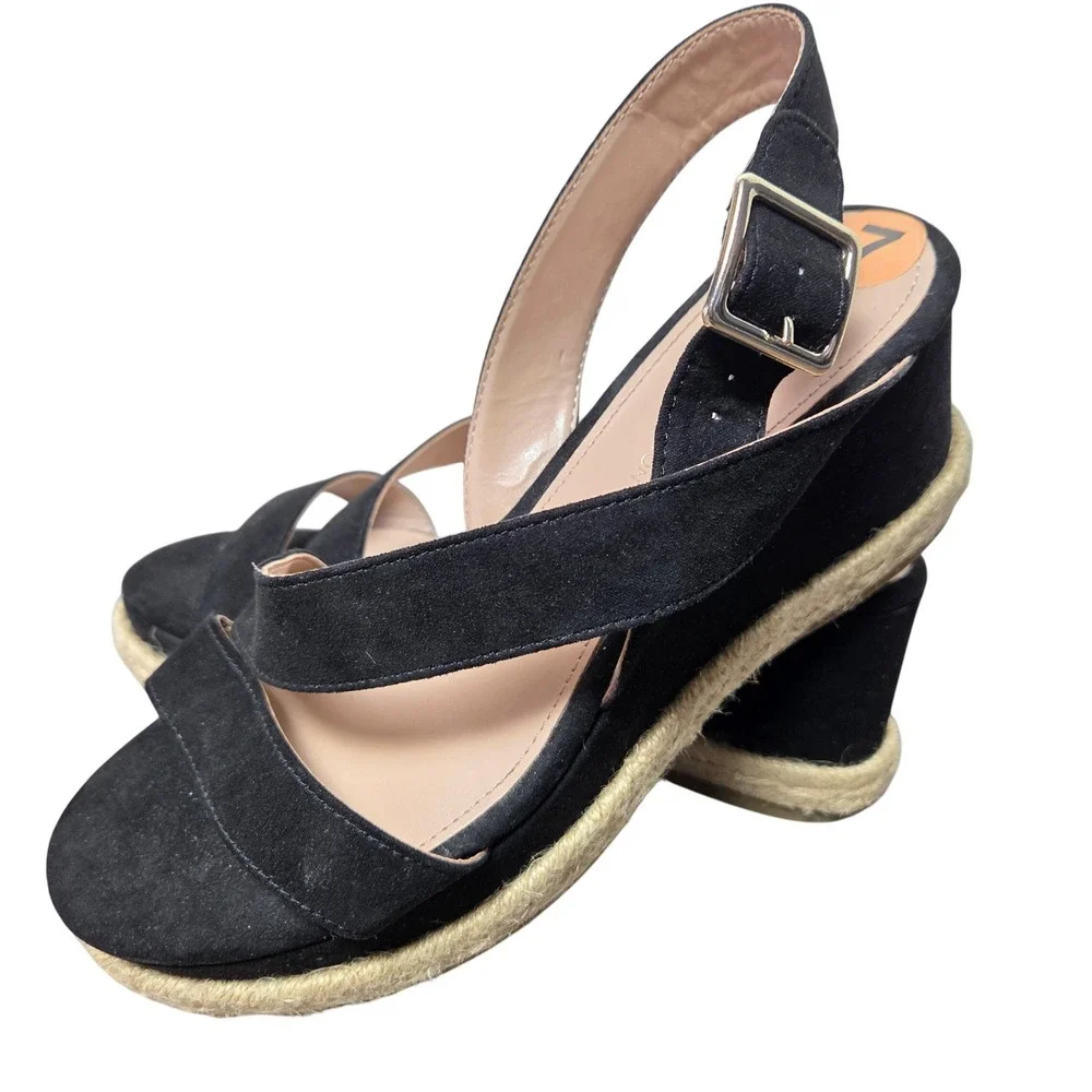 BCBGeneration Black Espadrille Wedge Sandals Womens‎ 7 Ankle Strap Crisscross