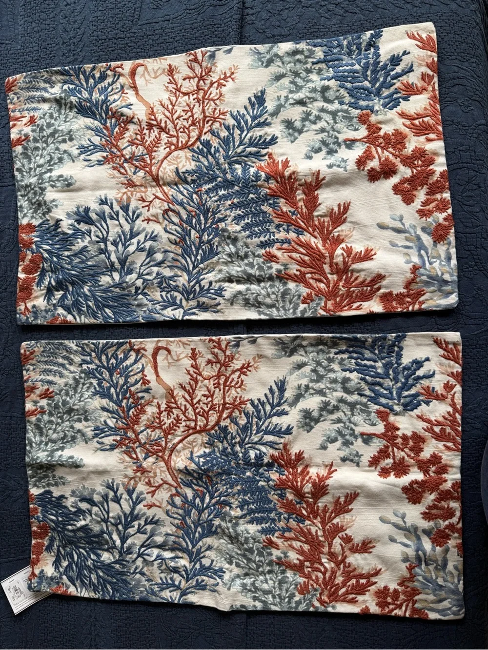 NWT Pottery Barn -Ocean Coral Print Standard  Pillow Shams in Blue and Rust