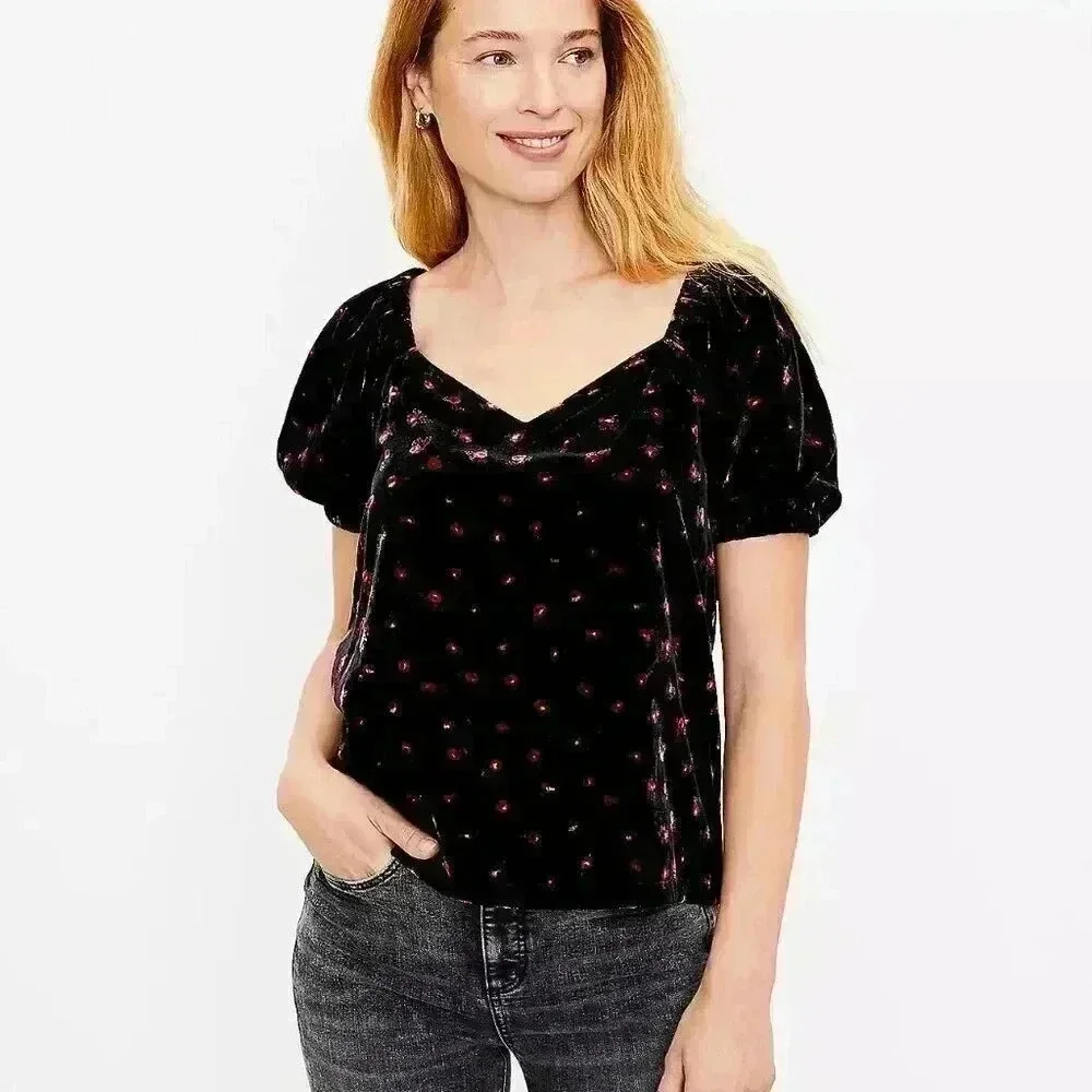 NWT LOFT Floral Velvet Puff Sleeve Blouse