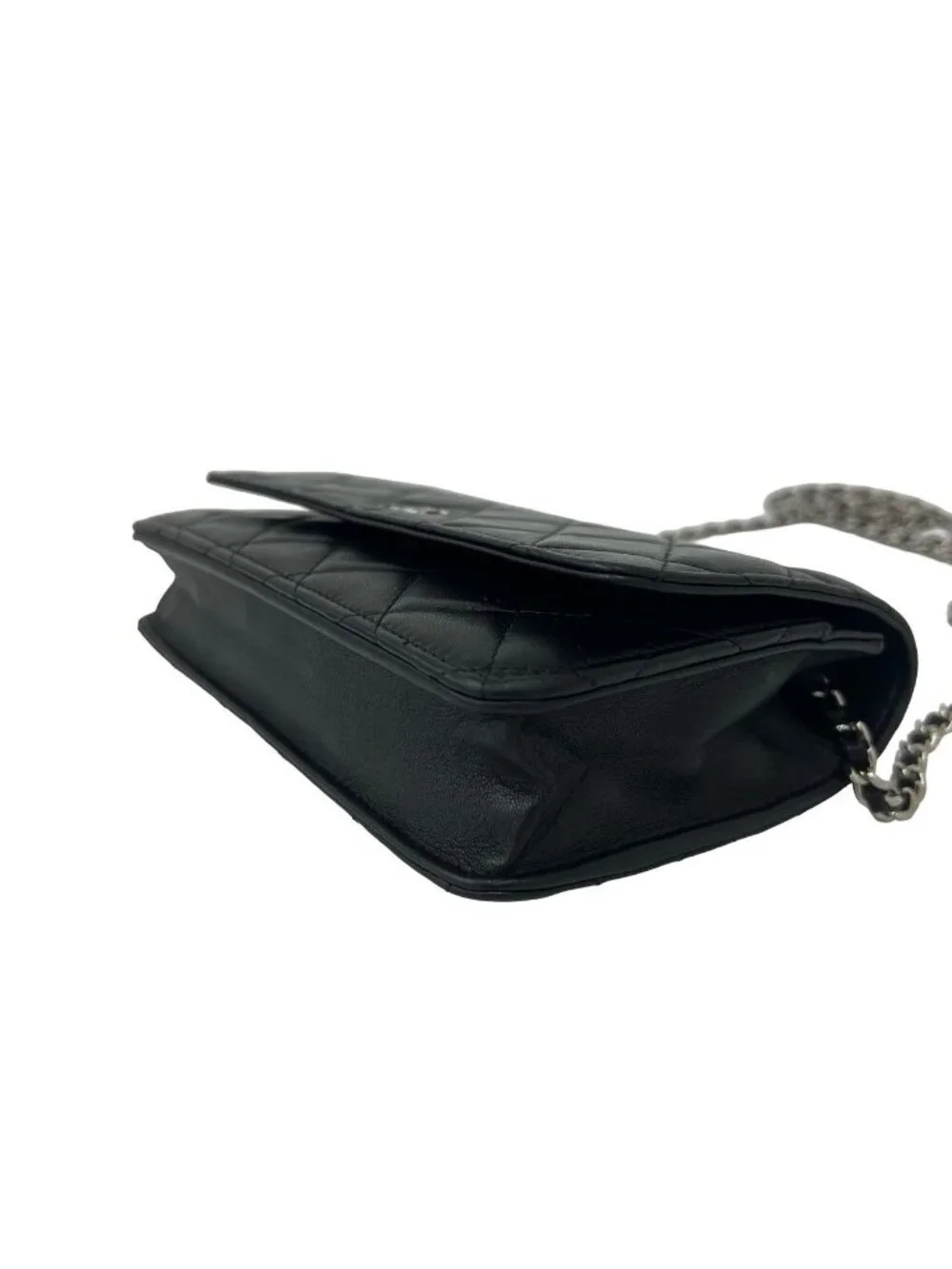 Chanel With Card Quilted CC Logo Lambskin Shoulder Bag Pochette Black
