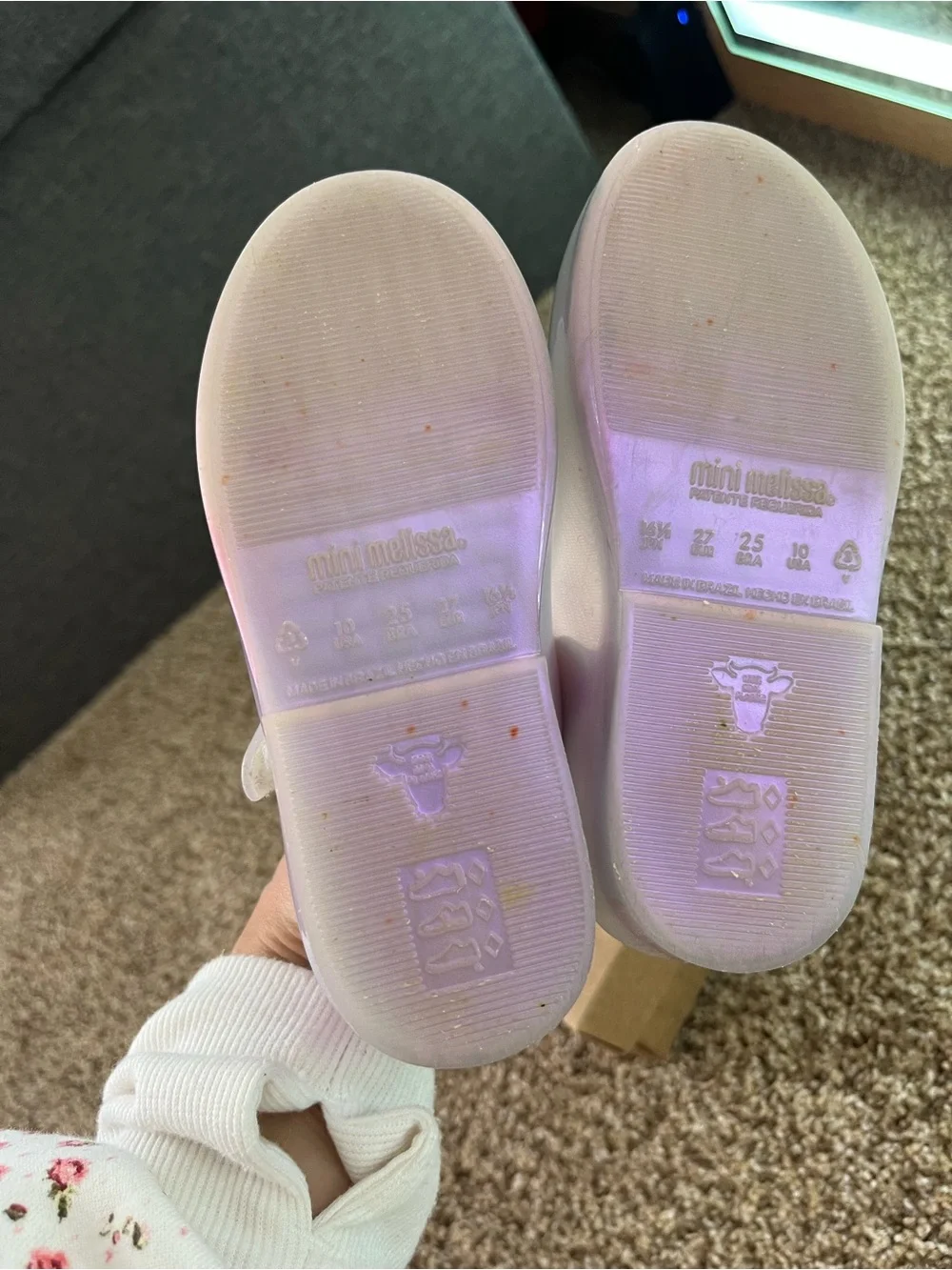 Mini Melissa Iridescent Lavender Mary Janes with Silver Butterfly