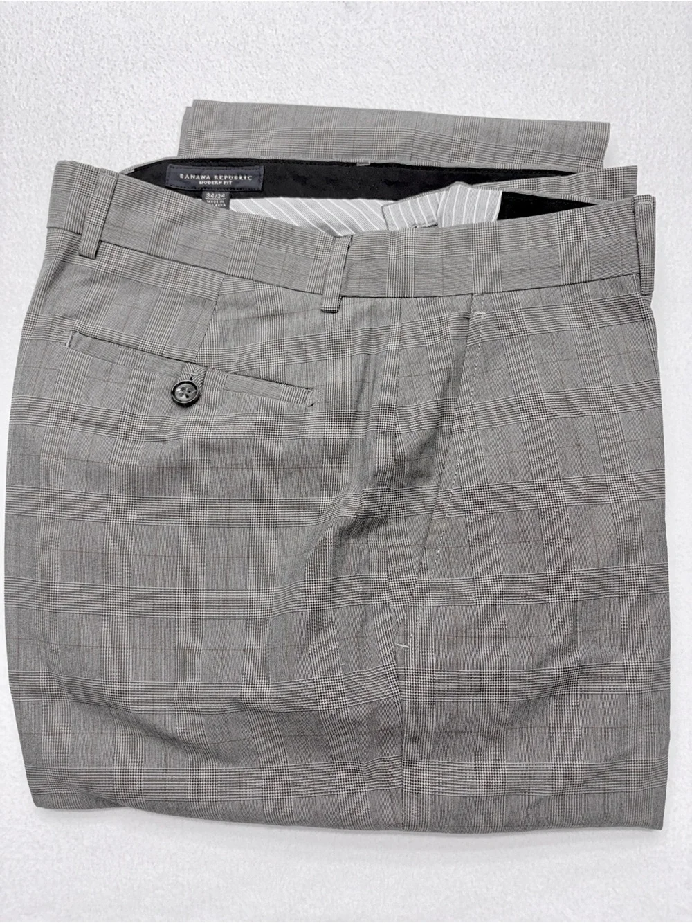 Banana Republic Dress Pants Modern Fit Men’s 34×34 Gray Glen Plaid Cotton