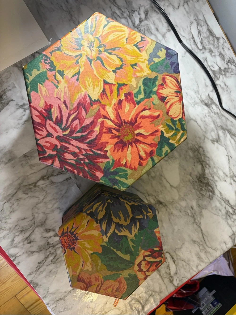 Bundle of retro Vintage Floral Decorative Storage Boxes - Multicolor