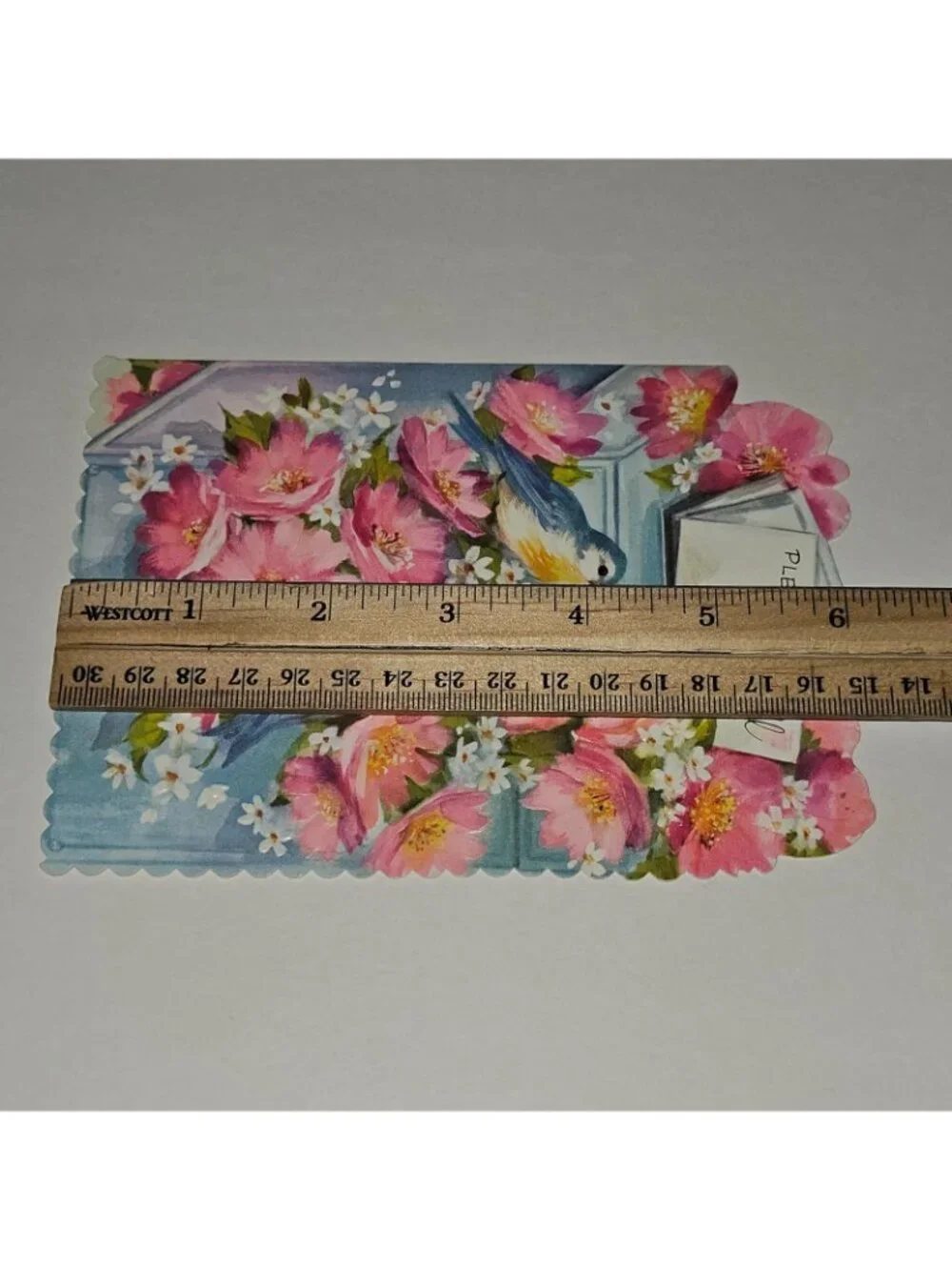VTG Get Well Greeting Card Scalloped Edges QC Blue Birds Pink Flowers NEVER USED