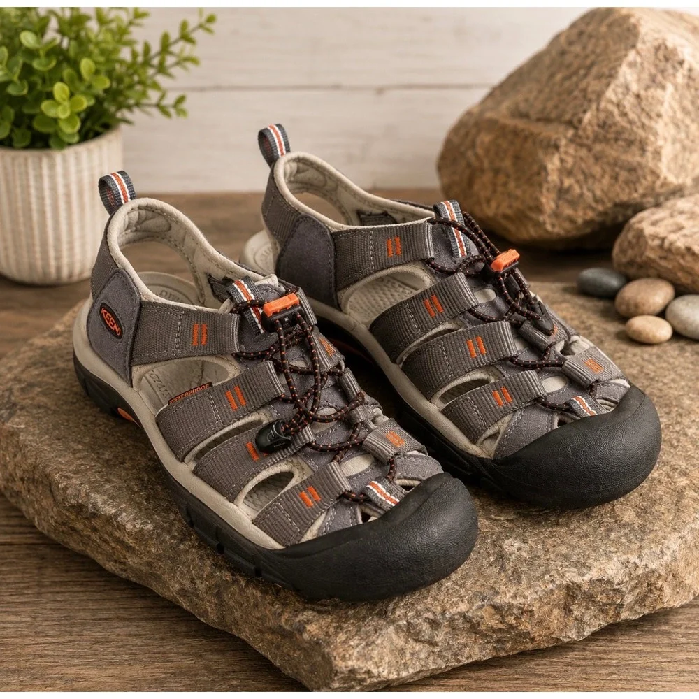 KEEN Men's Newport H2 Closed Toe Water Sandals - Magnet Gray / Orange - Size 9