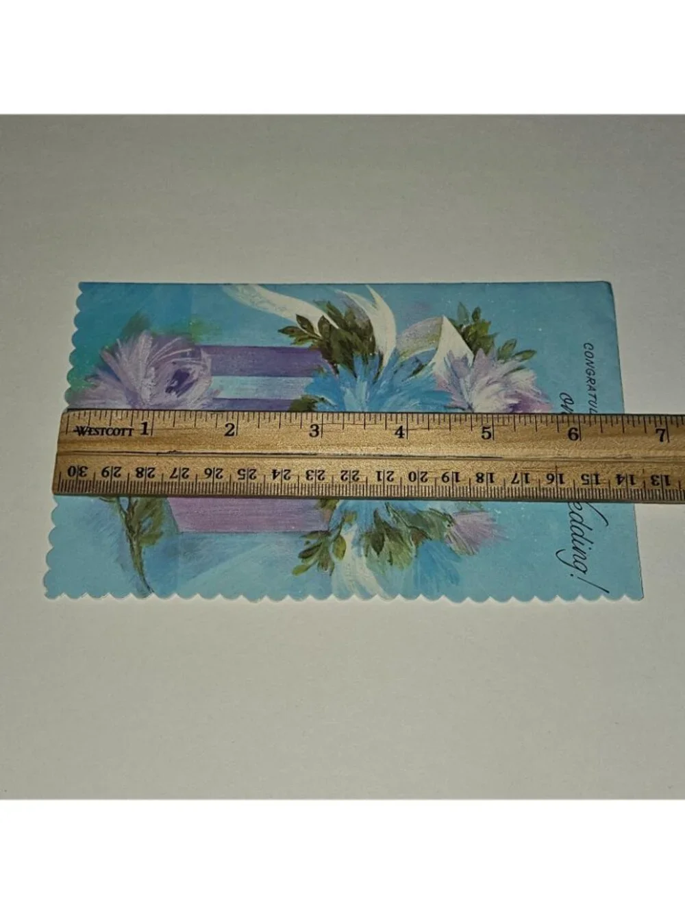 VTG Congratulations Wedding Greeting Card Scalloped Flowers Gift Blue NEVER USED