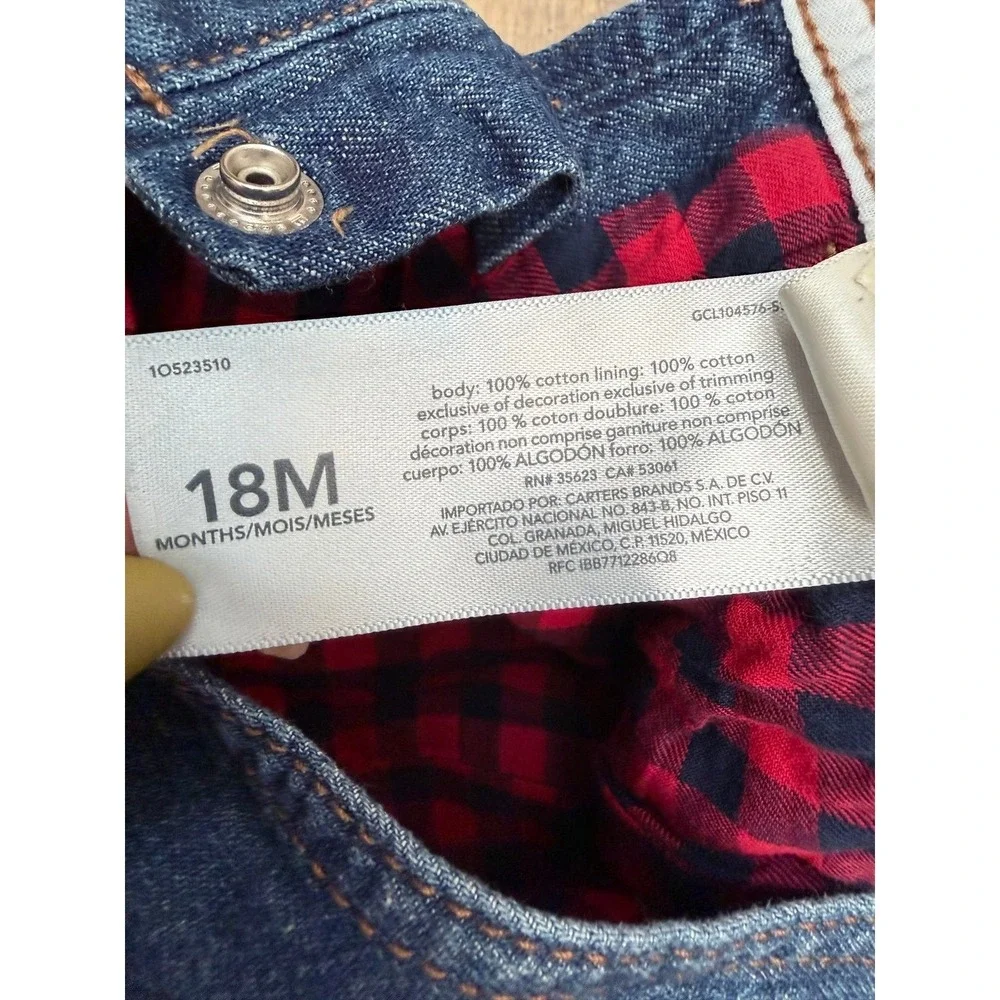 OshKosh‎ B'gosh Girls Denim Overalls Lined Buffalo Plaid – 18M