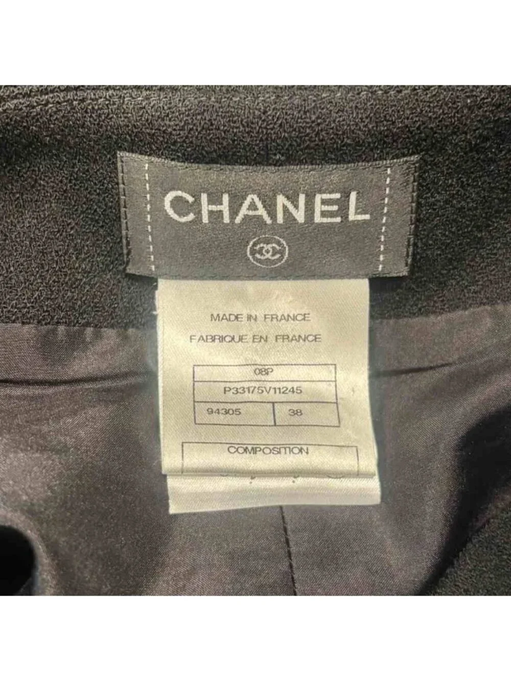 Chanel Tight Skirt Wool Knee Length CC Logo 38 Black