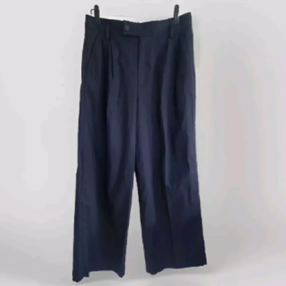 Banana Republic High Rise Pleated Wide Leg Linen Cotton Pants Black Size 12 NWT