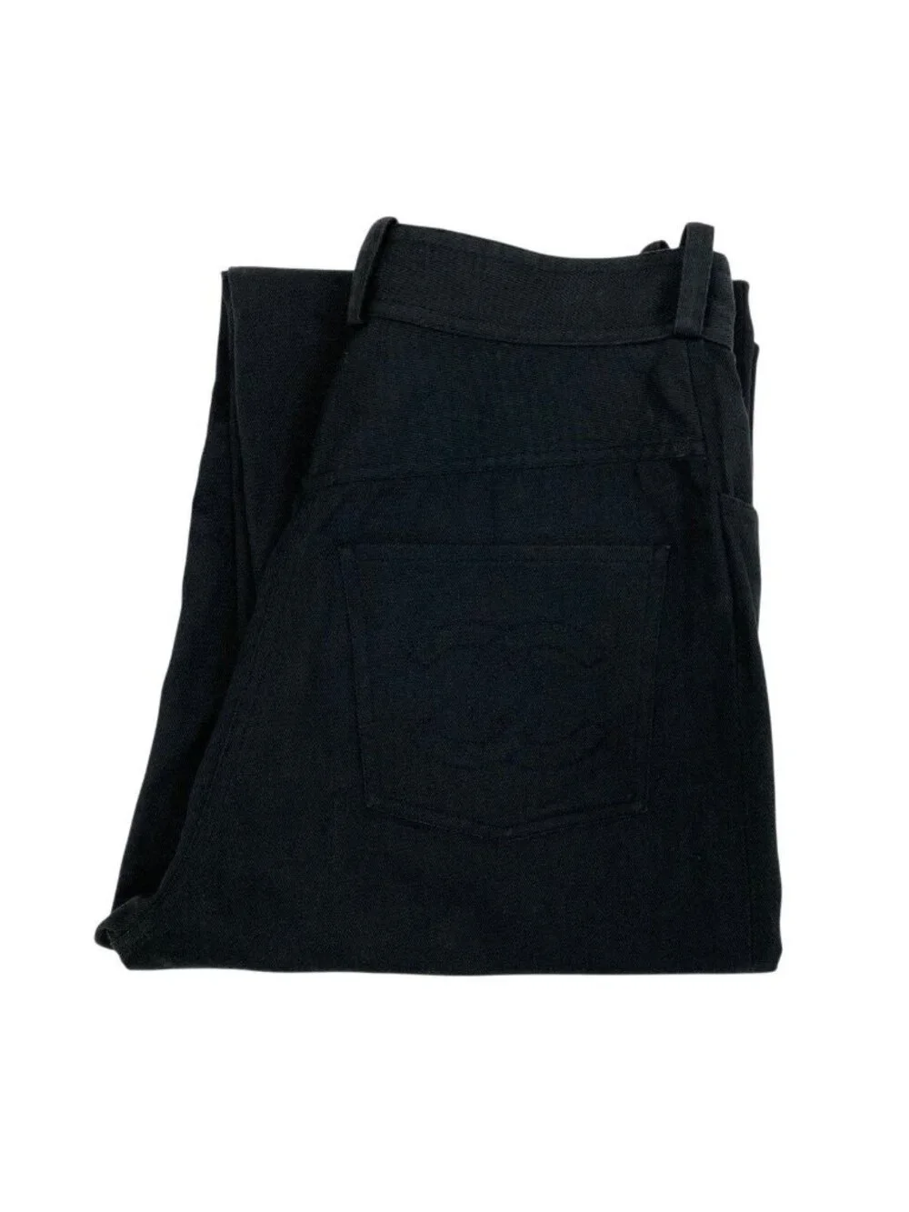 Chanel CC Logo Embroidery Black Denim Pants 36
